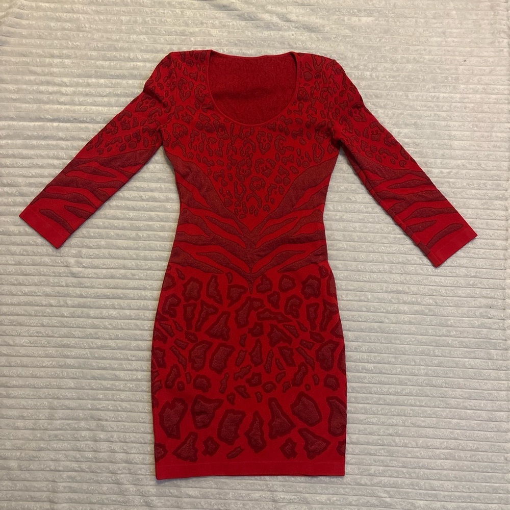 Roberto Cavalli Red animal print Patterned Bodycon Dress